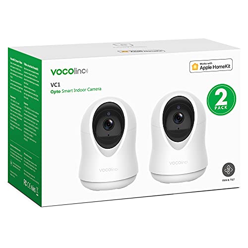 VOCOlinc HomeKit Solamente 1080P Cámara IP Vigilancia WiFi Interior con Movimiento Visión Nocturna Audio de 2 Vias Monitor Bebé/Anciano/Mascota con Rotación de 355 ° / 93 ° VC1 Opto (2 Pack)