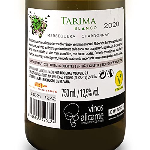 Volver BODEGAS Y VIÑEDOS, Vino Blanco Tarima Chardonnay , Cosecha de 2020, Denominación de 0rigen de Alicante, Variedad  de uva Merseguera y Chardonay, (1 Botella de 750 ml)