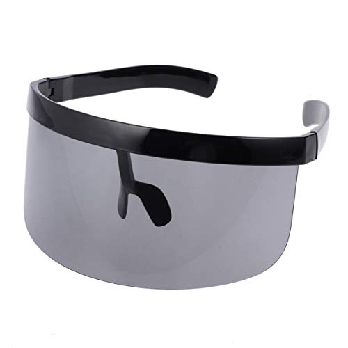 VORCOOL Oversize - Gafas de sol futuristic Shield con visera plana, unisex, protección cortavientos, protección solar para hombres y mujeres deportes al aire libre (negro)
