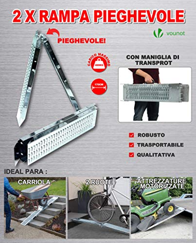 VOUNOT Rampa Plegable | Rampas de Carga 400 kg MAX | Rampa Plegable para Moto y rampa de Acceso | Resistente y Conveniente | Tamaño 160 x 22.5X 4.5cm