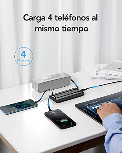 VRURC Power Bank 10000mAh Batería Externa con 4 Cables de Carga Integrados UCB C Cargador Movil Portátil Pantalla Digital LED con 4 Salidas y 2 entradas Compatible con Huawei y Smartphone