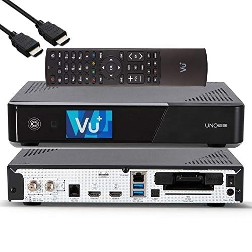 VU + UNO 4K SE - UHD HDR 1x DVB-S2 FBC Sat Twin Tuner E2 Linux Receiver YouTube, Satellite, CI + lector de tarjetas, reproductor multimedia, USB 3.0, cable HDMI EasyMouse y memoria WiFi de 150 Mbit