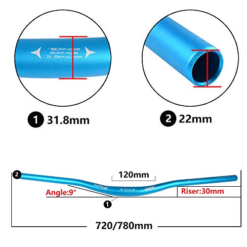 WAKE Manillares para bicicletas, Mountain Bike Manillar Ancho MTB Barras Elevadoras Mangos de Bicicleta de aleación de Aluminio extralargos Extra Largos para bajadas Off-Road 31.8 * 720MM Azul