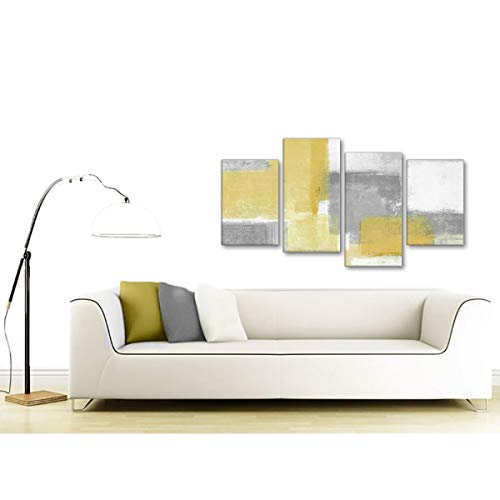Wallfillers - Cuadros abstractos para dormitorio en tonos amarillo mostaza y gris. Juego de xilografías - 67 x 130 cm