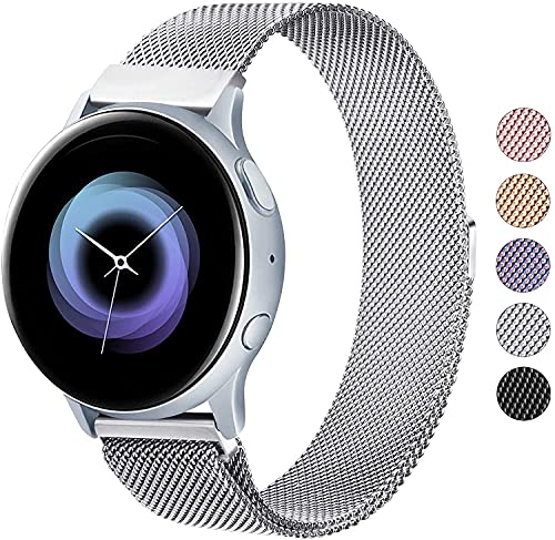 Wanme Correa Compatible con Samsung Galaxy Watch Active/Active 2 40mm 44mm, 20mm Metal Pulsera de Repuesto de Acero Inoxidable para Galaxy Watch 3 41mm / Gear S2 Classic/Gear Sport (Plata)