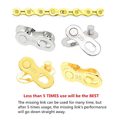 WASAGA Enlace perdido para bicicleta,3/5/10 pares de eslabones de cadena de bicicleta para cadena de 6/7/8/9/10/11/12 velocidades,juego de conectores de cadena de acero plateado y dorado reutilizables