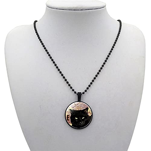 WDBUN Collar Colgante Joyas Accesorios Collar de Cadena de orbe de Tiempo de Gato Negro Collar de Colgante de aleación Retro Navidad cumpleaños Regalo(Imagen Personalizable)