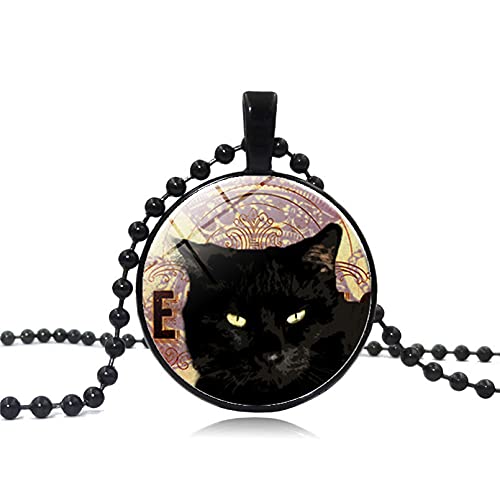 WDBUN Collar Colgante Joyas Accesorios Collar de Cadena de orbe de Tiempo de Gato Negro Collar de Colgante de aleación Retro Navidad cumpleaños Regalo(Imagen Personalizable)