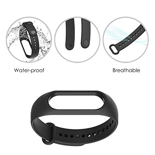 WD&CD 2 Pack Correa de Silicona Negra Compatible con Xiaomi Mi Band 3/4 Correa de Reloj, Muñequera Ajustable Banda de Reloj para Xiaomi Mi Band 3/4 (Negro + Negro)