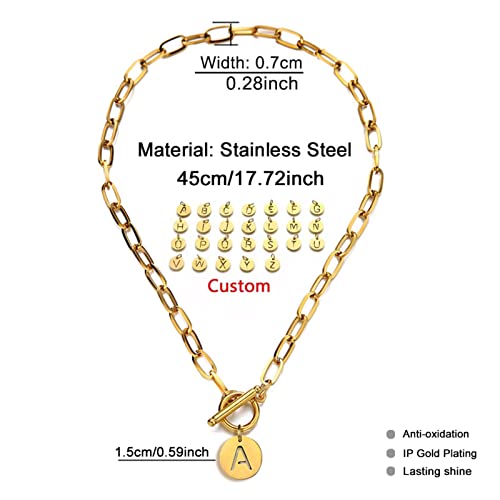 Wdhybwcx Stainless Steel Paper Clip Link Chain Customize Letter Initial Alphabet Pendant Necklace For Women Toggle Choker Name Jewelry-Antique Gold Plated,Gold