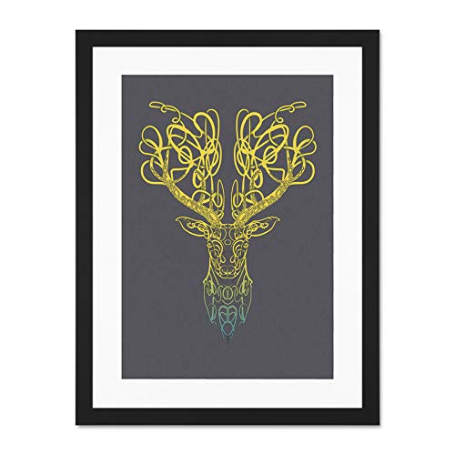 Wee Blue Coo Celtic Knot Stag Head Deer Decorative Scottish Large Art Print Poster Wall Decor 18x24 Inch Supplied Ready To Hang with Included Mount Brackets
