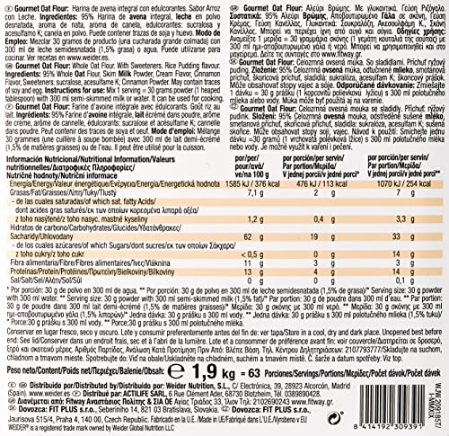 Weider Oat Gourmet. Harina de Avena Integral. Fuente de proteína con bajo contenido en azúcares. Sabor Arroz con Leche (1,9 kg)