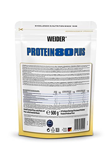 WEIDER Protein 80 Plus Multi-Component Protein Shake Powder, Vainilla Casein & Whey, Low Carb, 500g