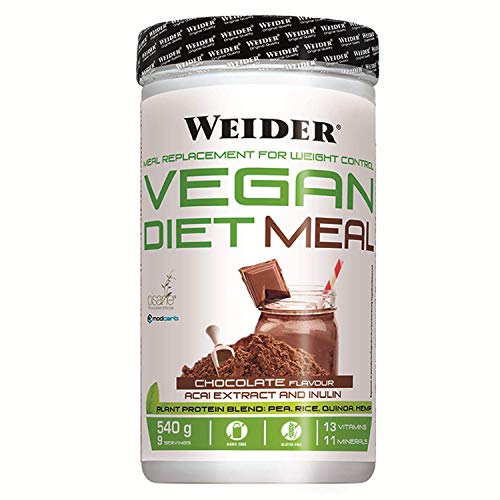 Weider-Vegan Diet Meal 540 Gr. Sutituto de comida 100% vegano.Sin gluten. Ideal para dieta. Chocolate