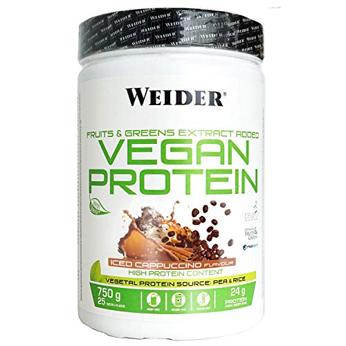 Weider-Vegan Protein- Proteína 100% vegetal de guisantes (PISANE) y arroz. Sin gluten. Sin lactosa. Sin aceite de palma (750 g). Sabor Capuccino