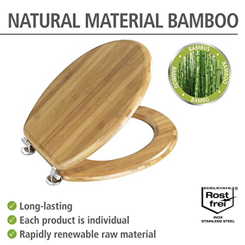 WENKO Tapa de WC Bambus - sujeción de acero inoxidable, Bambú, 34 x 41 cm, Marrón oscuro