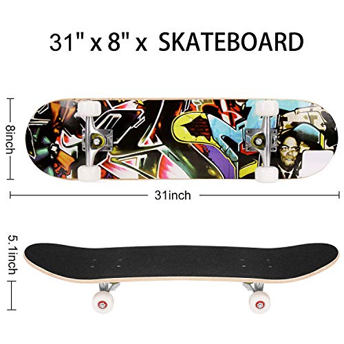 WeSkate Completo Skateboard para Principiantes, 80 x 20 cm 7 Capas Monopatín de Madera de Arce con rodamientos ABEC-7 Tabla de Skateboard para Niñas Niños Adolescentes Adultos