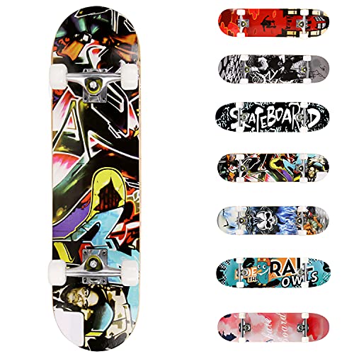 WeSkate Completo Skateboard para Principiantes, 80 x 20 cm 7 Capas Monopatín de Madera de Arce con rodamientos ABEC-7 Tabla de Skateboard para Niñas Niños Adolescentes Adultos