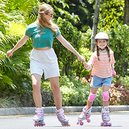 WeSkate Patines en Línea para Niños con Ruedas Luminosas Inline Skates/Rollerblade de Malla Transpirable para Niñas y Niños Tamaño 31-42(Rosa, Azul)