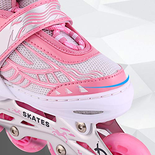 WeSkate Patines en Línea para Niños con Ruedas Luminosas Inline Skates/Rollerblade de Malla Transpirable para Niñas y Niños Tamaño 31-42(Rosa, Azul)