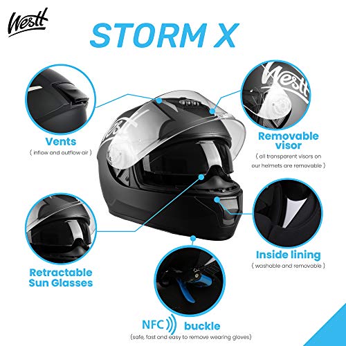 Westt Storm X - Casco de Moto Integral - Certificado ECE (Negro, L (59-60cm)