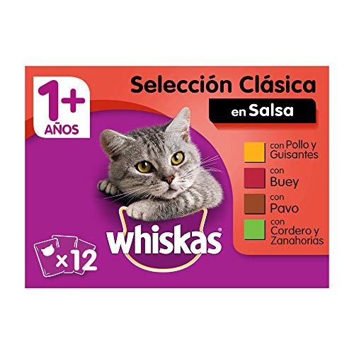 Whiskas Comida Húmeda para Gatos Selección Carnes en Gelatina, Multipack (4 cajas x 12 bolsitas x 100g)