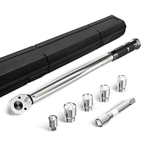 Wieprima Juego de llaves dinamométricas (40-210 Nm, 1/2", incluye 4 llaves de vaso de 17 mm, 19 mm, 21 mm y 24 mm de extensión, 125 mm, llaves dinamométricas para coche (Negro)