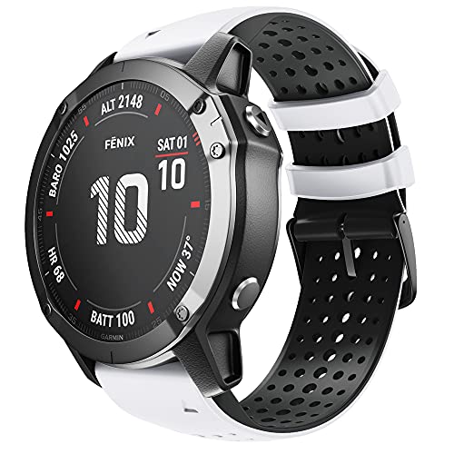 WIIKAI Compatible con Garmin Fenix 6X/6X Pro/5X/5X Plus/3/3HR Correas para Relojes, Correa de Pulsera de Reemplazo.(En Blanco y Negro)