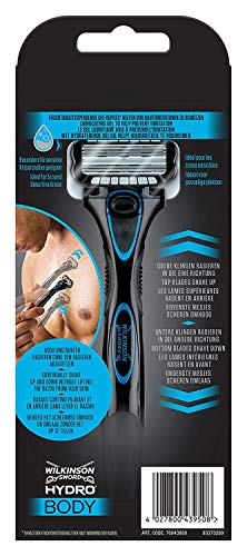 Wilkinson Sword Hydro Body - Maquinilla Afeitadora Corporal Hombres con 5 Hojas Bidireccionales con Bandas de Gel Hidratantes para una Depilación del Cuerpo en Ambos Sentidos