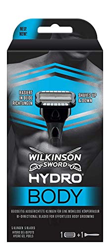 Wilkinson Sword Hydro Body - Maquinilla Afeitadora Corporal Hombres con 5 Hojas Bidireccionales con Bandas de Gel Hidratantes para una Depilación del Cuerpo en Ambos Sentidos