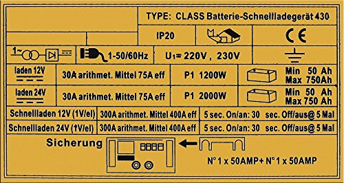 WilTec Boost 430 dispositivo de carga para baterías 12V 24V Cargador de baterías Ayuda al arranque