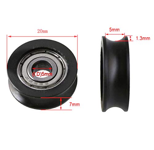 Winwill® 4Pcs 5 * 20 * 7mm negro POM recubierto rodamiento de bolas de rueda de rueda para muebles de polea