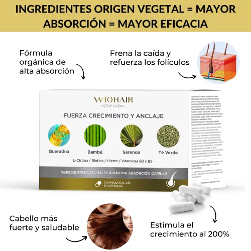 Wiohair 3x2 Cajas de Cápsulas Anticaída | Vitaminas para el Cabello | Fuerza y Crecimiento | Ingredientes Naturales de Alta Absorción | Complemento alimenticio de 180 Cápsulas | Para Hombre y Mujer