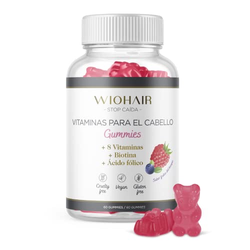 Wiohair Vitaminas para el Pelo, Piel y Uñas | Gominolas anticaída | Suplemento 8 vitaminas, Biotina y ácido fólico | Veganas y Cruelty Free | Sin gluten | Para hombres y Mujeres