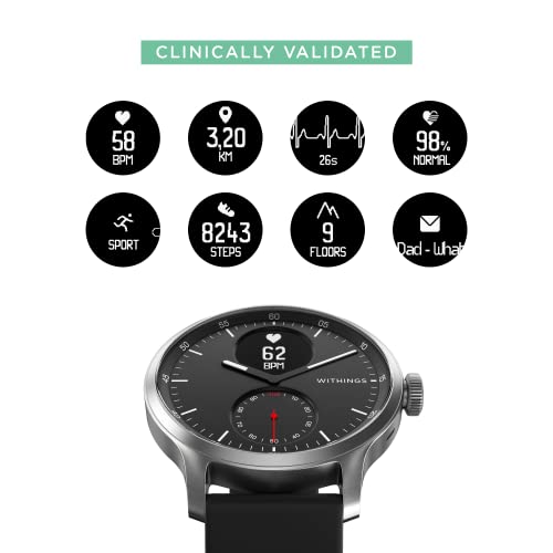 Withings ScanWatch - Reloj inteligente híbrido con ECG, tensiómetro y oxímetro, Negro, 42 mm