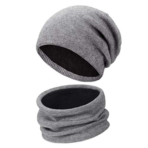 Wmcaps Gorro Bufanda Hombre, Grueso Punto Calentar Beanie Sombrero Gorras y Bufanda de Suave Invierno para Hombre Mujer Corriendo Bicicleta Excursionismo Deportes(Gris)