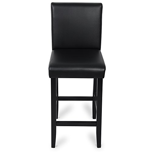 WOLTU 2xTaburete de Bar Silla con Respaldo Madera Maciza Piel sintética Taburete Alto Asiento Acolchado Grueso Negro BH21sz-2