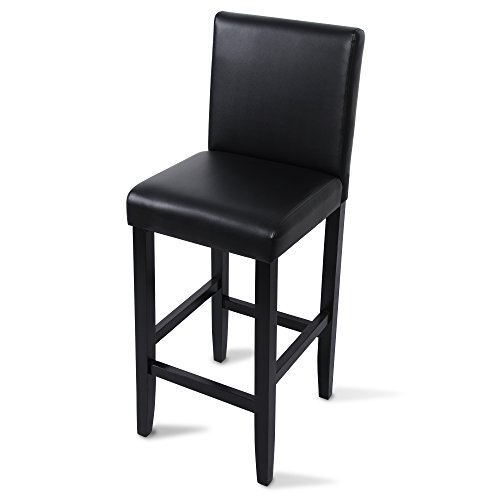 WOLTU 2xTaburete de Bar Silla con Respaldo Madera Maciza Piel sintética Taburete Alto Asiento Acolchado Grueso Negro BH21sz-2