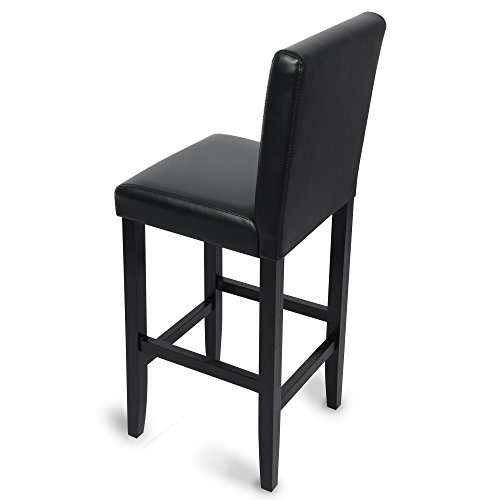 WOLTU 2xTaburete de Bar Silla con Respaldo Madera Maciza Piel sintética Taburete Alto Asiento Acolchado Grueso Negro BH21sz-2