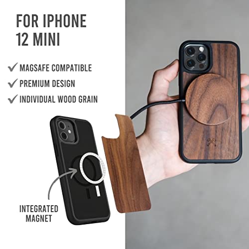Woodcessories - Funda magnética compatible con iPhone 12 Mini con cargador MagPad de madera - nogal