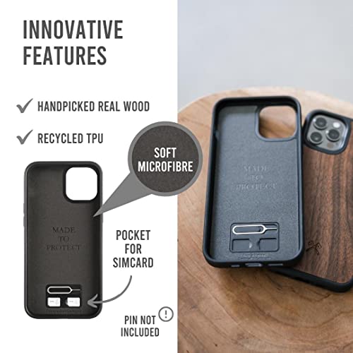 Woodcessories - Funda magnética compatible con iPhone 12 Mini con cargador MagPad de madera - nogal