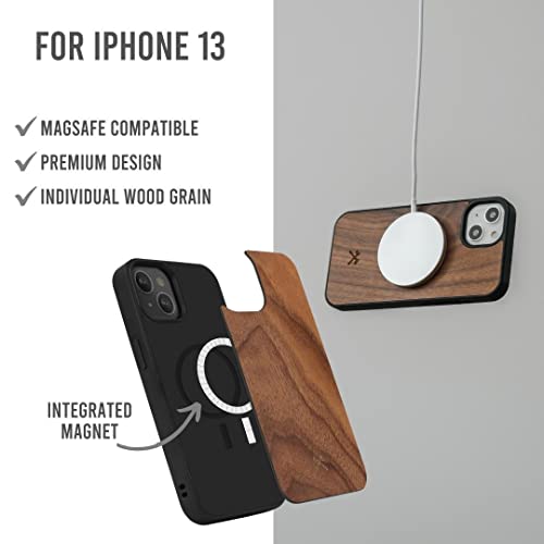 Woodcessories - Funda magnética compatible con iPhone 13 con cargador MagPad de madera, nogal.