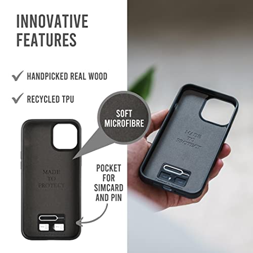 Woodcessories - Funda magnética compatible con iPhone 13 Mini con cargador MagPad de madera, nogal.