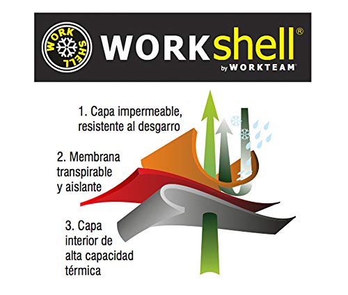 Work Team Workshell Combinado con Alta Visibilidad, 2 Cintas Reflectantes. Hombre Marino+Amarillo A.V. L