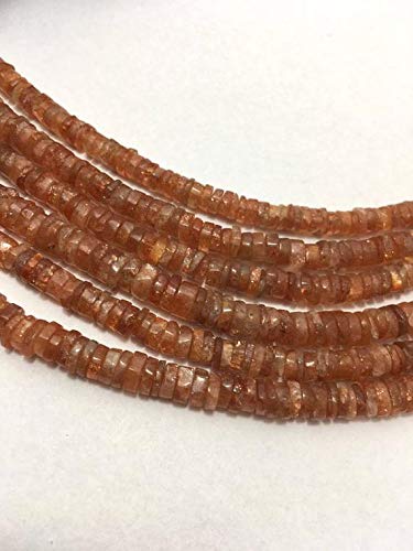 World Wide Gems Beads Gemstone Sunstone Plain Heishi Tyre/Wheel 4.5 Top 5.5 mm 8 Inch Long/Sunstone Beads/Rare Beads/Wheel Bead Code-HIGH-42822