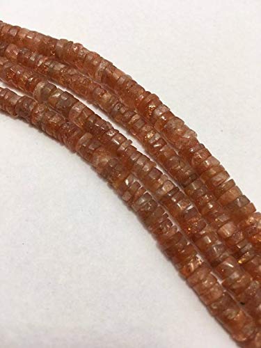 World Wide Gems Beads Gemstone Sunstone Plain Heishi Tyre/Wheel 4.5 Top 5.5 mm 8 Inch Long/Sunstone Beads/Rare Beads/Wheel Bead Code-HIGH-42822