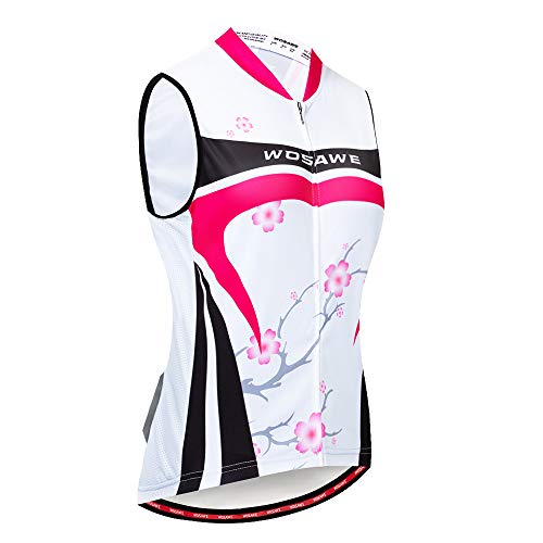 WOSAWE Maillot de Ciclismo para Mujer Transpirable Sin Mangas Chaqueta de Bicicleta Camiseta para Verano Deportes al Aire Libre (Flor de Ciruelo M)