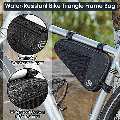 WOTOW Bolsa Triangular Impermeable de Bicicleta, Bolsa Triangular 1.5L para Bici con 3 Gancho y Bucle de Silicona, Icono y Marco Reflectante y Cremallera Impermeable, para MTB Bicicleta Carretera