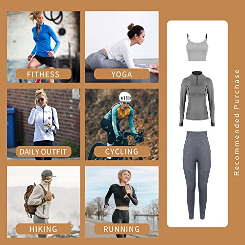 WOWENY Top de Running Ligero con Cremallera de 1/4 para Mujer, Camisetas de Manga Larga con protección Solar UPF 50+, Camisetas de Senderismo al Aire Libre para Ciclismo (Vino Tinto, L)