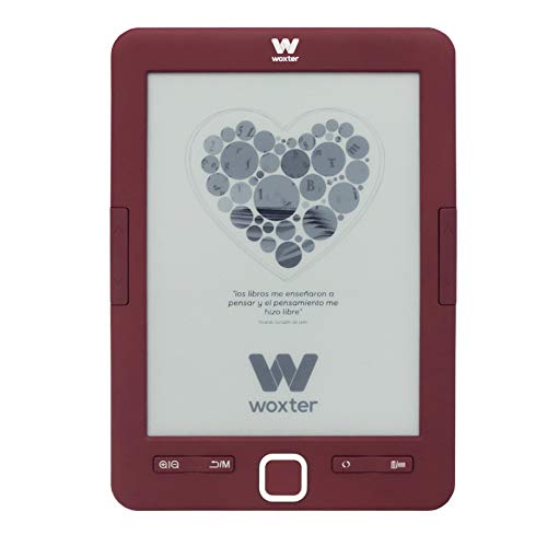 Woxter E-Book Scriba 195 Red - Lector de Libros electrónicos 6"(1024x758, E-Ink Pearl Pantalla más Blanca, EPUB, PDF) Micro SD, Guarda más de 4000 Libros, Textura engomada, Color Rojo